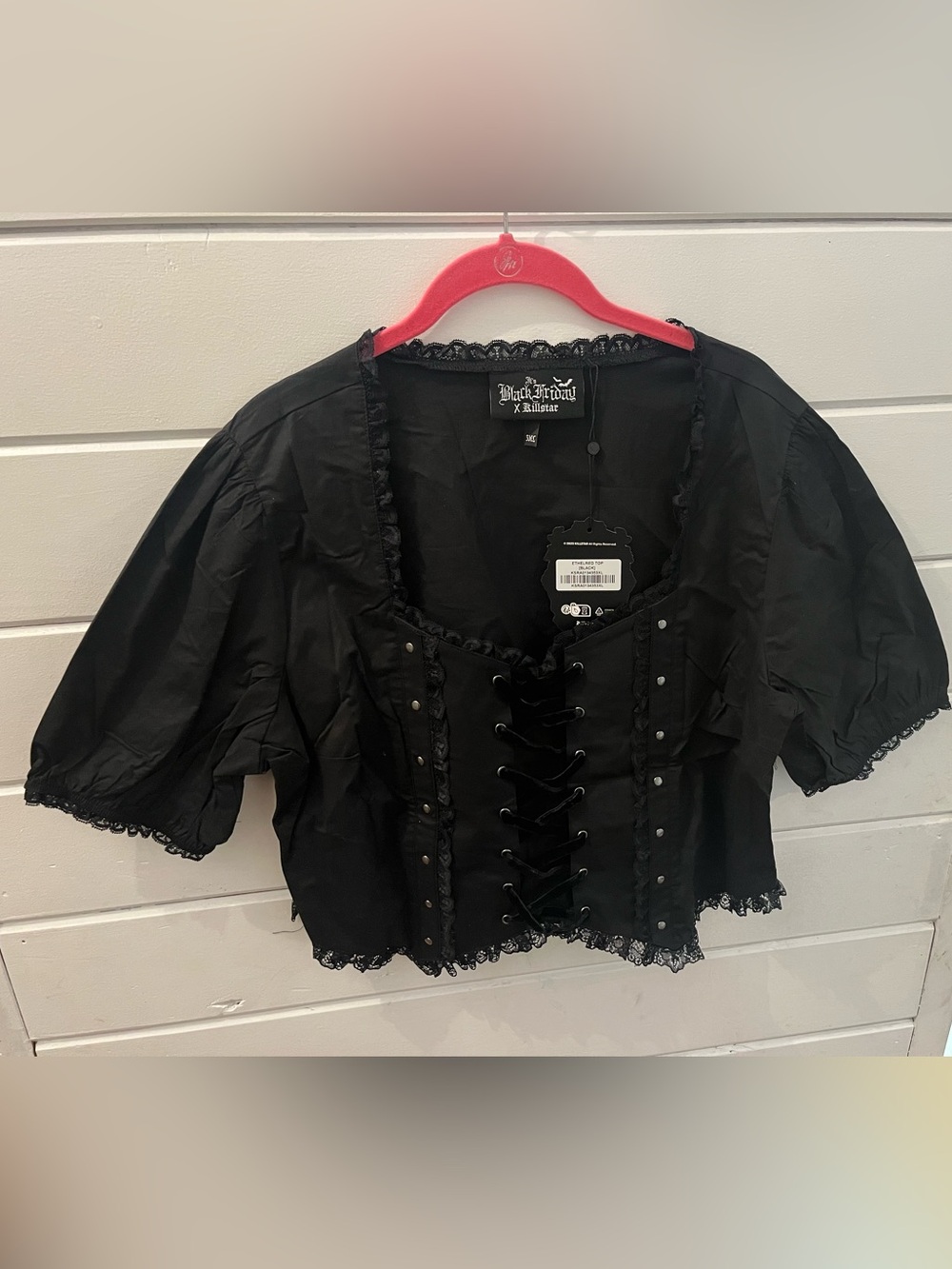 Killstar Ethelred Top Black Lace Up Puff Sleeve It’s Black Friday NWT 3XL